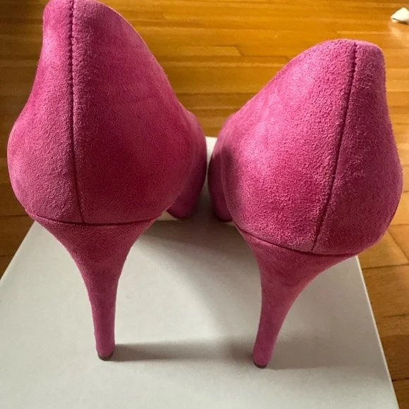 Barney’s New York Pink Suede Peep-Toe Heels - Picture 6 of 8